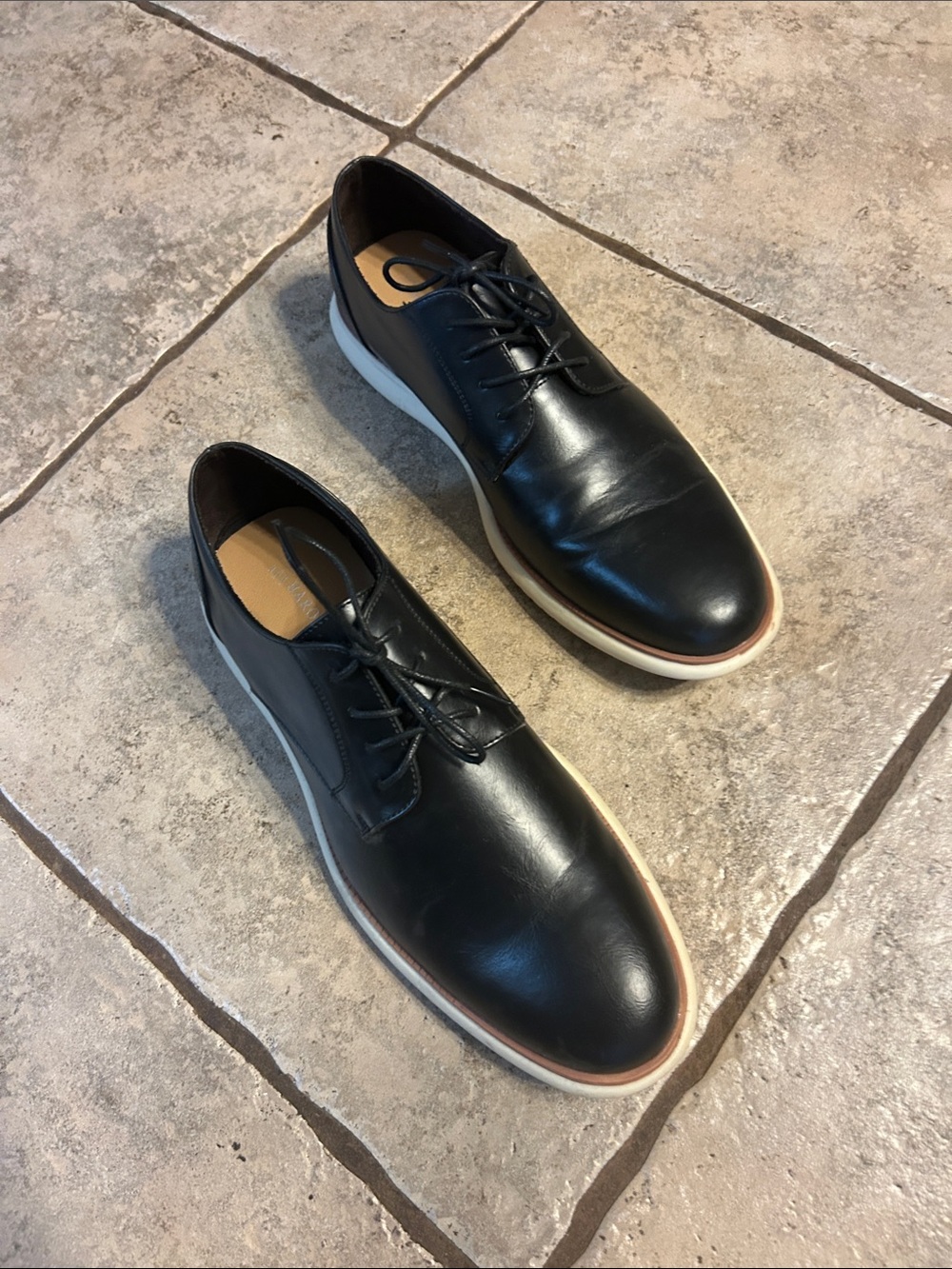 Men's Black Leather Derby Shoes with White Sole - Picture 3 of 7
